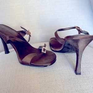 These are a bronze satin with rhinestone buckle dress shoes